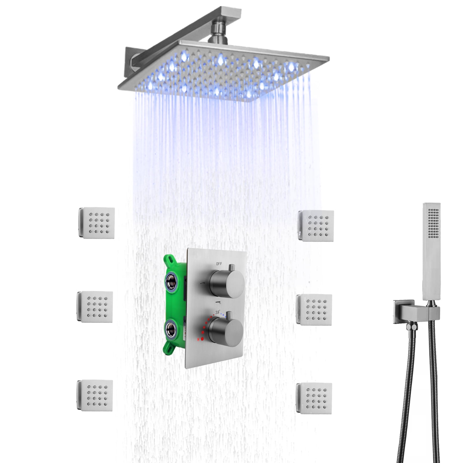 10 Inch LED Rain Shower Head System With Body Jets And Handheld, Luxury ...