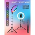 thumbnail image 1 of 10-Inch LED Ring Light (RGB Mode), With Aluminum Tripod Bracket - Adjustable Up To 63 Inches, 38 Colors Of Ring Light Can Be Switched,, 1 of 7