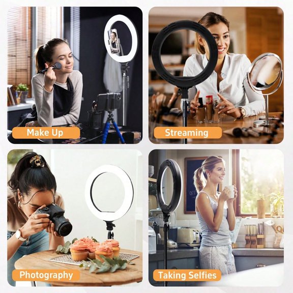 10-Inch LED Ring Light With 63-Inch Adjustable Tripod Stand And Phone Holder, 3-Color Dimmable Live Stream Fill Light For Photography