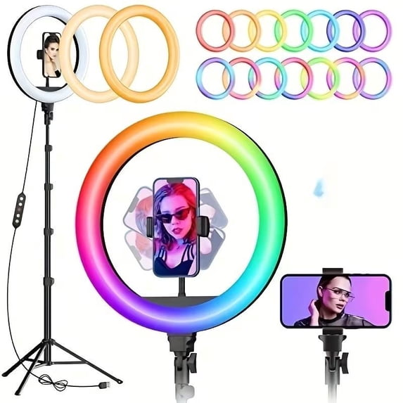 10 Inch LED Ring Light with 190 cm Tripod & RGB Effects – Customizable Lighting for TikTok Videos, Photography & Live Streaming (Universal Phone)