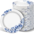 thumbnail image 1 of 10 Inch Large Blue Paper Plates, 100pcs Disposable Plates Bulk, for Parties and Daily Use, Soak Proof, Cut Proof, Flower Printed, 1 of 6