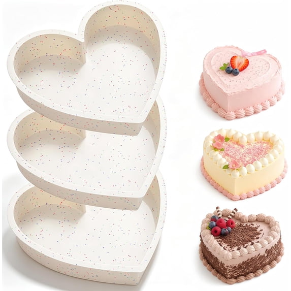 10 Inch Large Heart Shaped Cake Pans Set of 3 | Nonstick Silicone Molds ...
