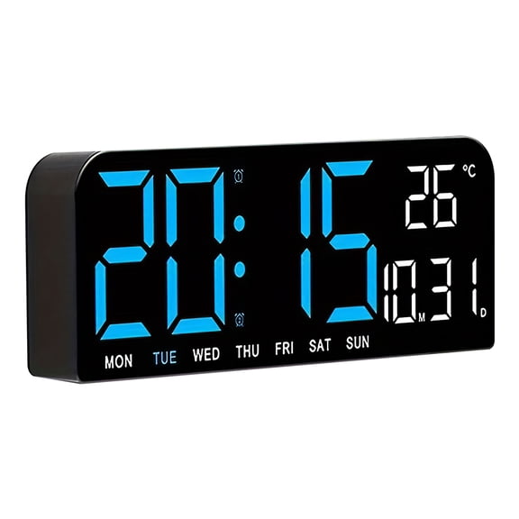 PEPWELL Dual-Use Wall/Desktop Digital Clock 10-Inch - Dual Alarm, Time/Temperature/Date Display, 4-Level Brightness, Auto Night Mode, Gift for Middle-Aged & Elderly/Home Decoration