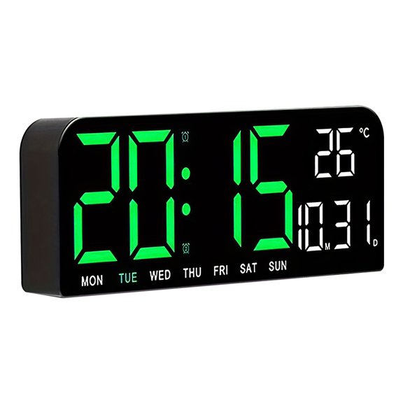 10-Inch Large LED Digital Clock, Dual Alarm, Time/Date/Week/Temperature Display, 4-Level Brightness & Auto Night Mode, Wall-Mount/Desktop for Bedroom/Living Room/Elderly