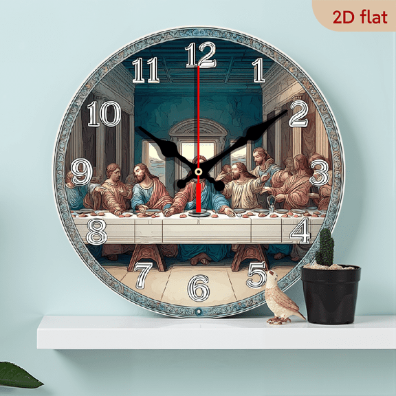 10 Inch Last Supper Wooden Wall Clock - Silent, Battery Operated (AA Not Included) - Ideal for Living Room, Bedroom, Kitchen, Church Decor - Religious Wall Art and Disciples Scene, Wall Cl