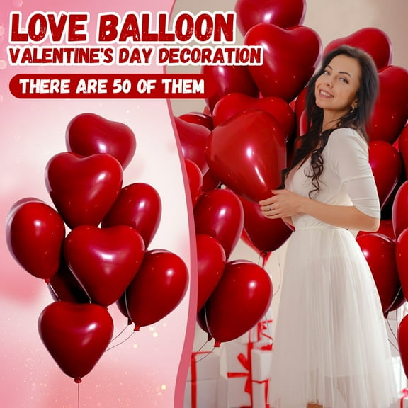 10 Inch Latex Double Layer Heart Shaped Love Inflatable Ball, Ideal For Valentine's Day, Wedding, Love Proposal, Confession & Party Decoration, 50 Pcs Premium Latex Heart Shaped