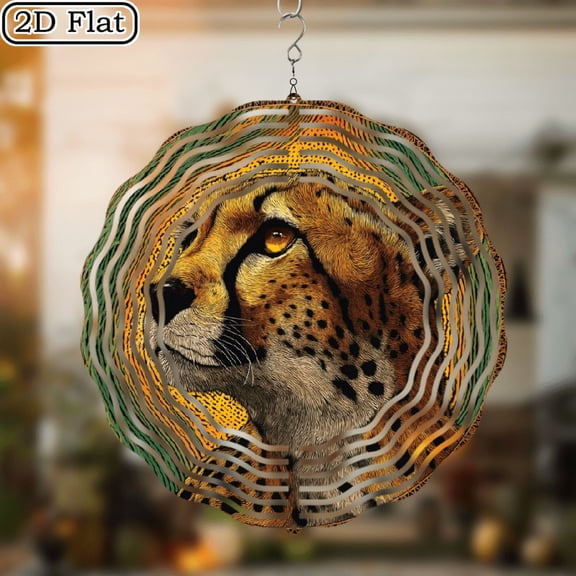 10-Inch Leopard Art Wind Spinner 360 Rotating Metal Wall Decor with Vibrant Stained Design, Perfect for Spring Summer Garden or Lawn Decoration, Elegant Gift for Friends, Spring Decor Acce