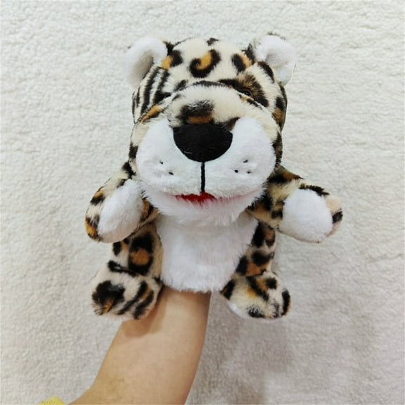 10 Inch Leopard Hand Puppet Plush Jungle Animal Toy with Openable Mouth for Realistic Wildlife Storytelling and Creative Role Play Performances, Brown