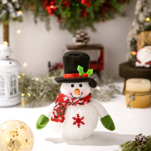 10 Inch Lighted Plush Snowman Figurine Battery Operated Tabletop Holiday Decoration Winter Home Decor