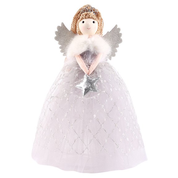 10 Inch Lightweight Mesh Angel Tree Topper Ornament, Neutral Grey Plush Angel Figurine for Xmas Tree Holiday Table Decor (Light Grey)