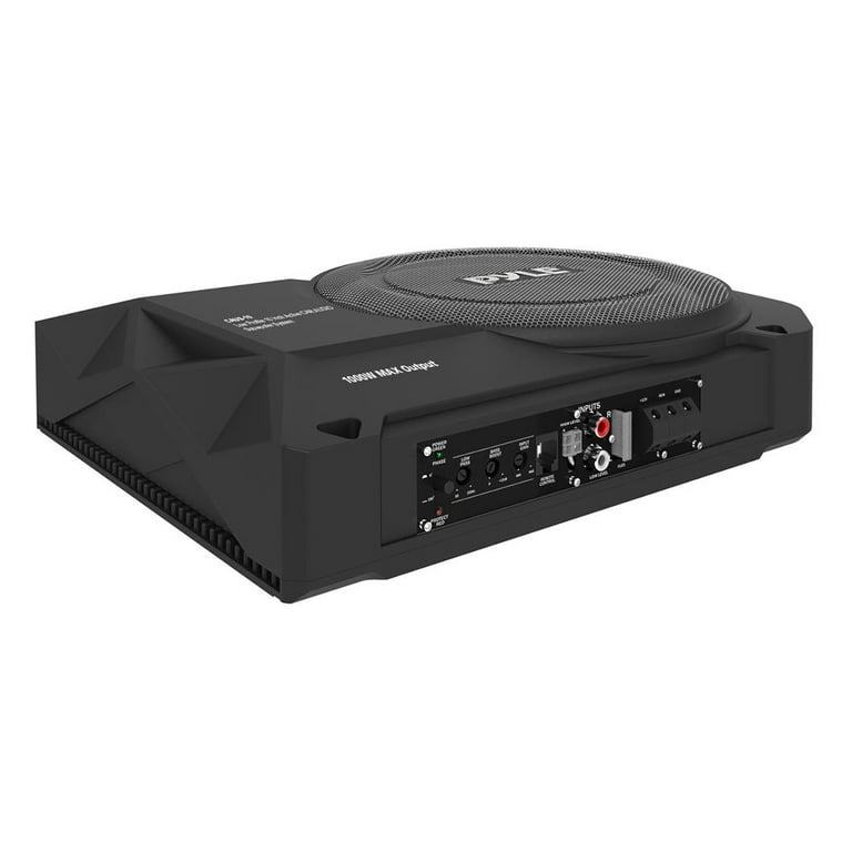 10-Inch Low-Profile Amplified Subwoofer System - 900 Watt Enclosed Active Underseat Car Audio with Built In Amp, Powered Car Subwoofer w/ Low & High Level Inputs - Pyle PLBX10A - Walmart.com