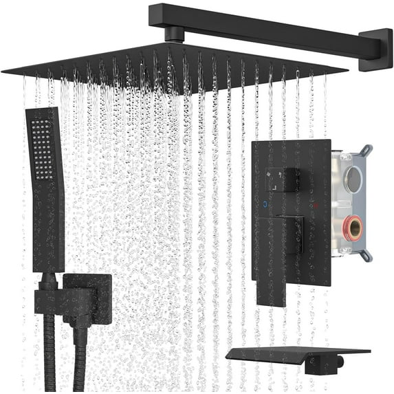 10 Inch Luxury Shower System, High Pressure Shower Heads, Handheld Spray Combo & Rainfall Shower Head, Included Rough-in Valve Body and Trim, Bathtub Faucet Set Wall Mounted, Matte Black