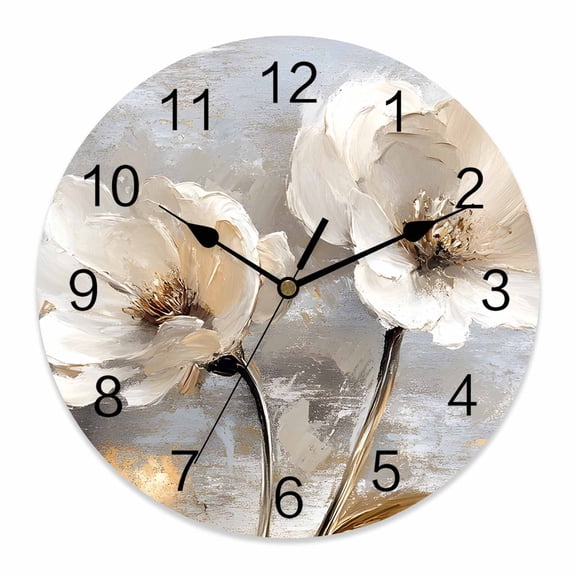 10 Inch Magnolia Flower Wall Clock, Flowers Oil Painting Abstract Retro Battery Operated Silent Non Ticking Clocks, Easy to Read Round Wall Clock for Kitchen/Living Room/Bedroom/Bathroom