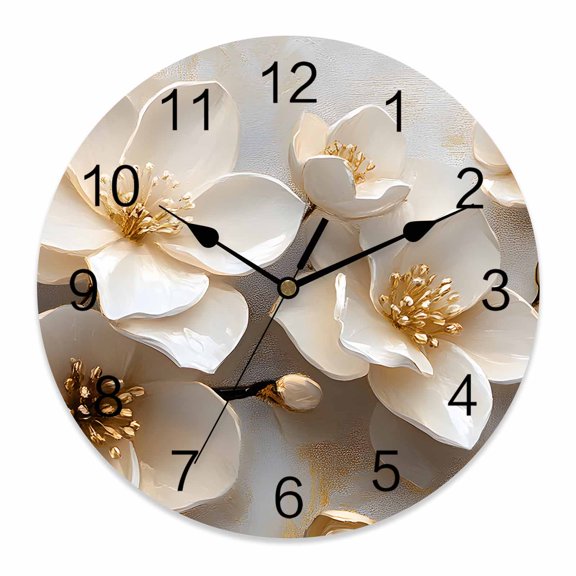 10 Inch Magnolia Flower Wall Clock, Retro Flowers Abstract Modern Battery Operated Silent Non Ticking Clocks, Easy to Read Round Wall Clock for Kitchen/Living Room/Bedroom/Bathroom