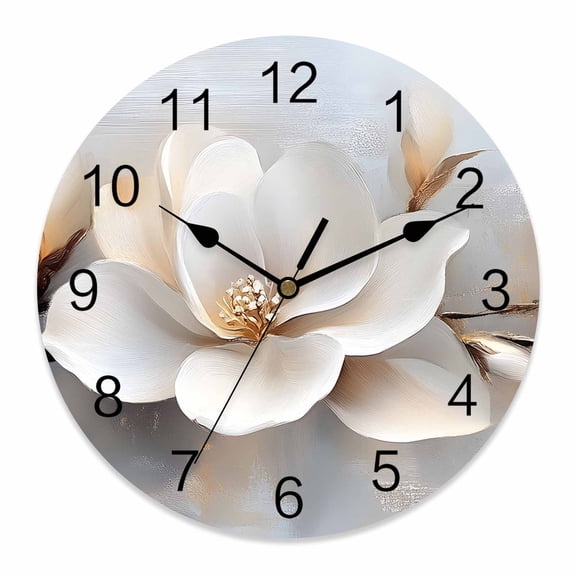 10 Inch Magnolia Flower Wall Clock, Retro Flowers Modern Abstract Battery Operated Silent Non Ticking Clocks, Easy to Read Round Wall Clock for Kitchen/Living Room/Bedroom/Bathroom