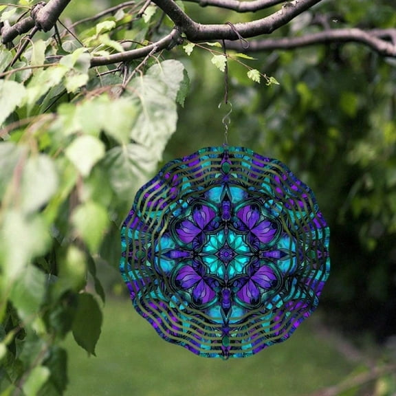 10 Inch Mandala Wind Spinner Vibrant Blue Purple Teal Metal Art Decor for Garden Patio Balcony Outdoor Hanging Ornament Gift for Friends Family