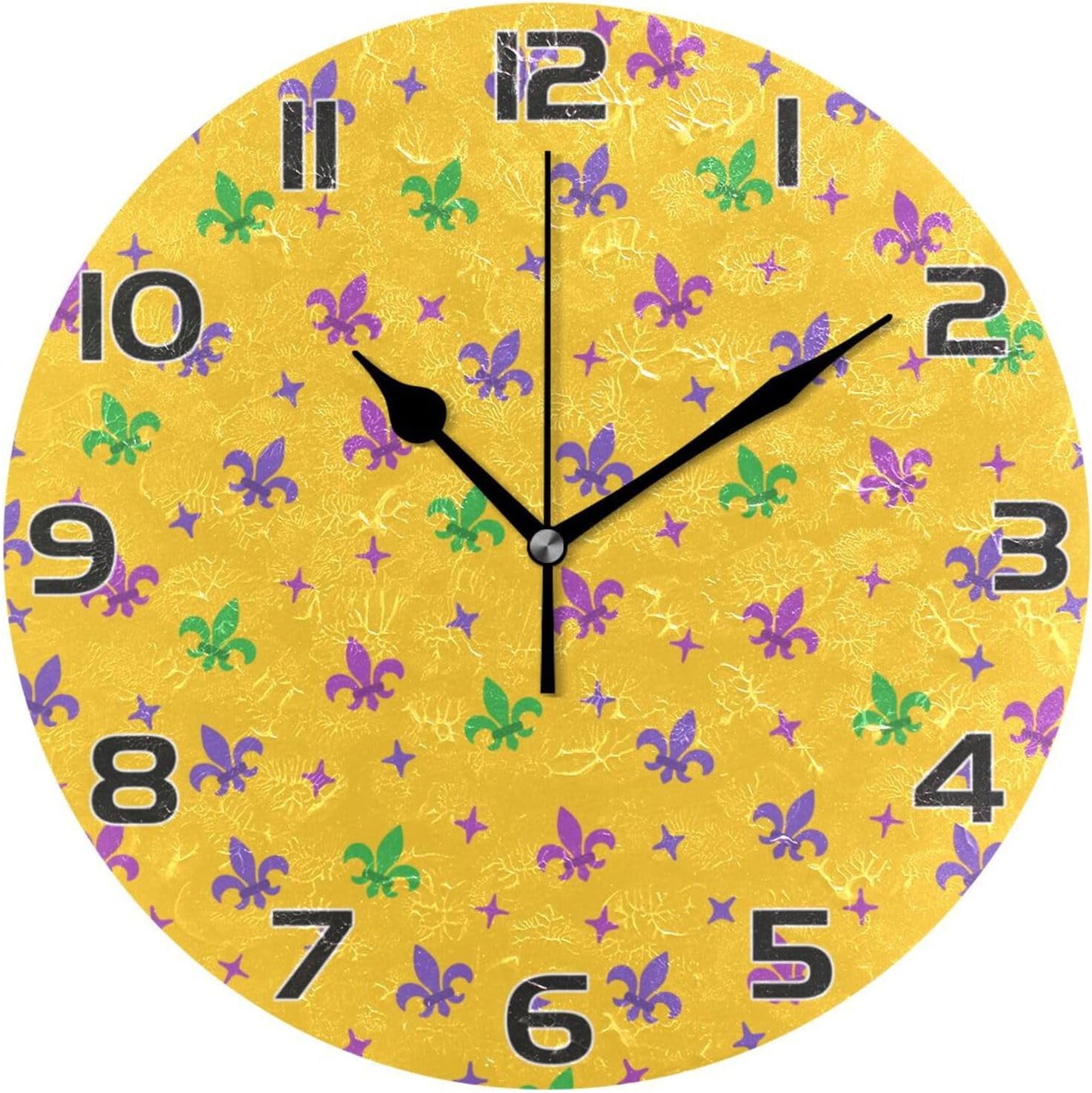 10 Inch Mardi Gras Wall Clock, Silent Non Ticking Battery Operated