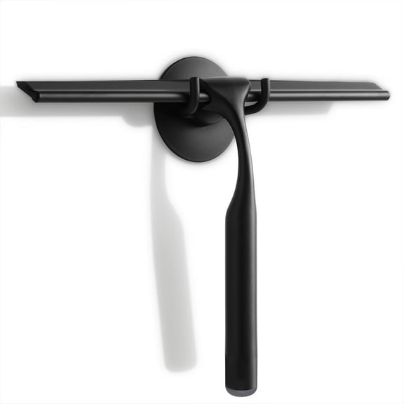 10-Inch Matte Black Shower Squeegee for Glass Doors  Stainless Steel with Non-Slip Handle, Replacement Blade & Hook  Ideal for Bathroom, Mirrors, Tiles, and Car Windows