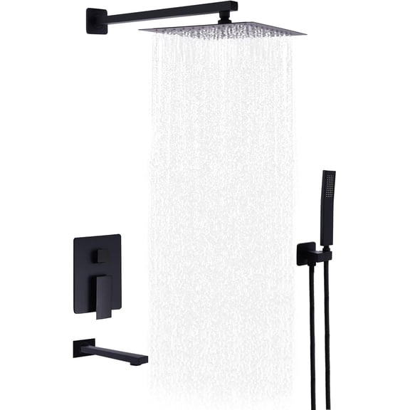 10 Inch Matte Black Shower System with High Pressure Rain Shower Head Handheld Shower Head Bathroom Mixer Shower Set Wall Mounted Shower Faucet