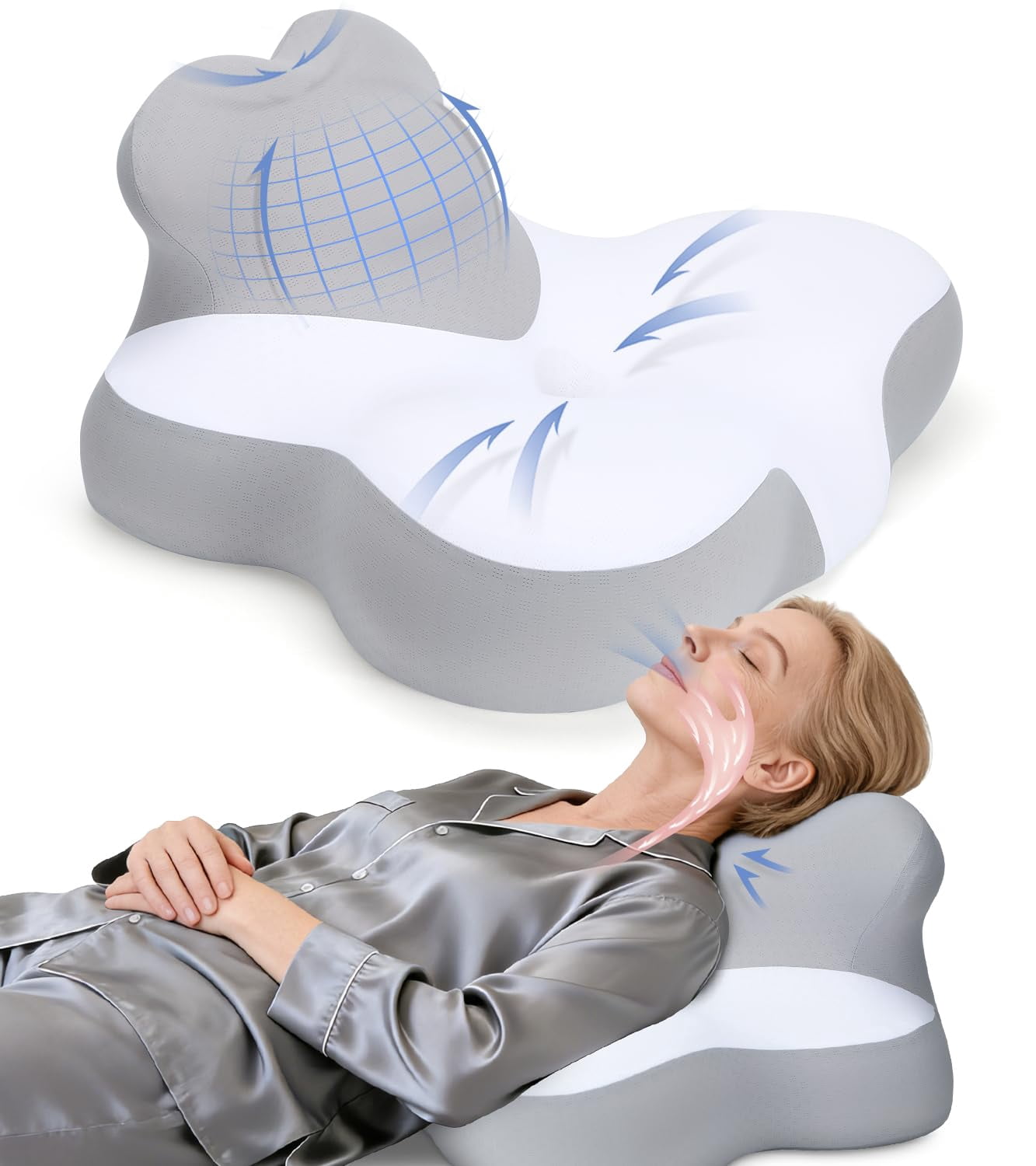 10 Inch Memory Foam Wedge Pillow Grey For Sleeping, Neck Support, Couch and Floor Use