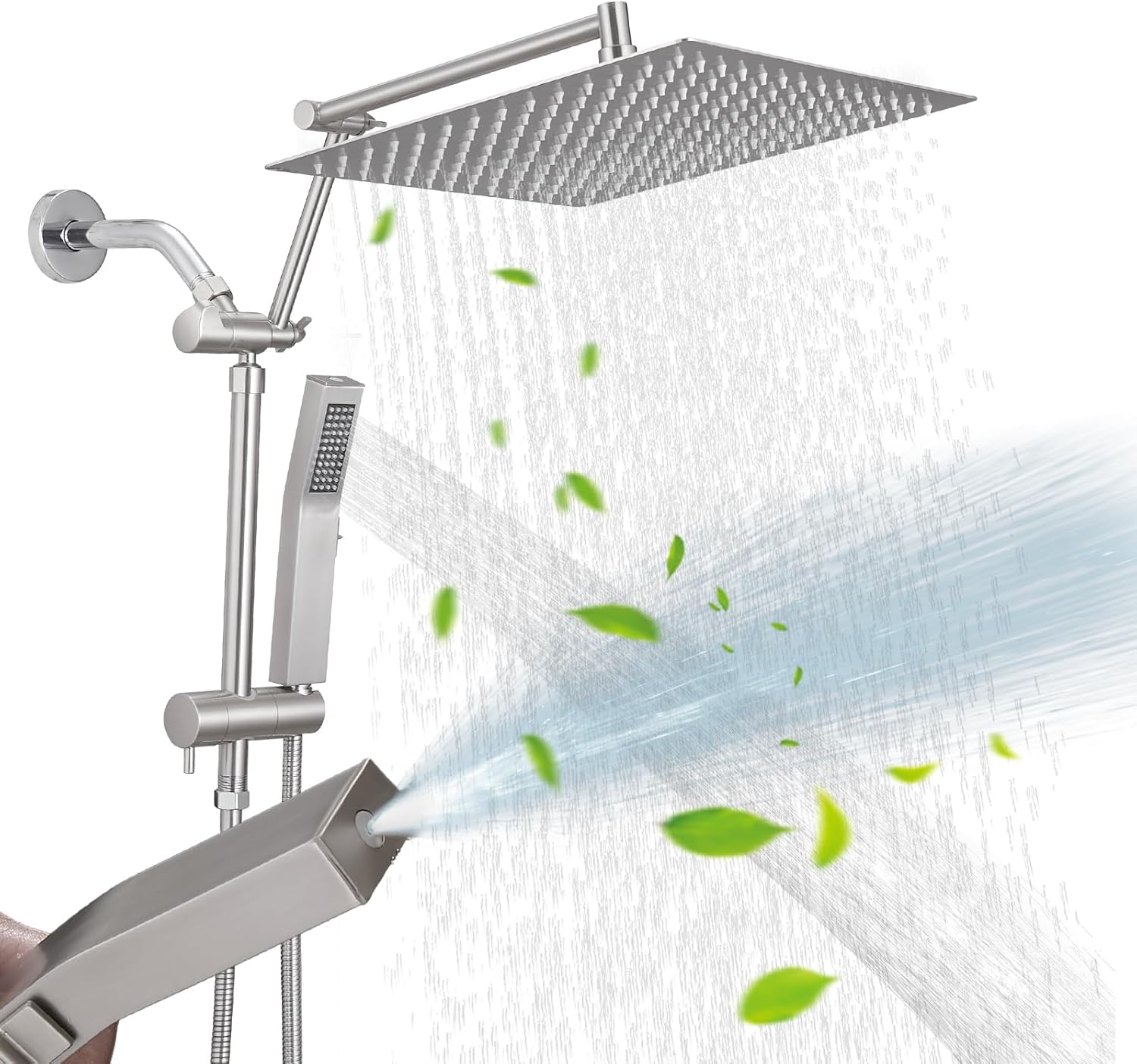 3-Way Shower Arm Diverter - Brush Nickel Finish For Rain Shower Head & Handheld Shower