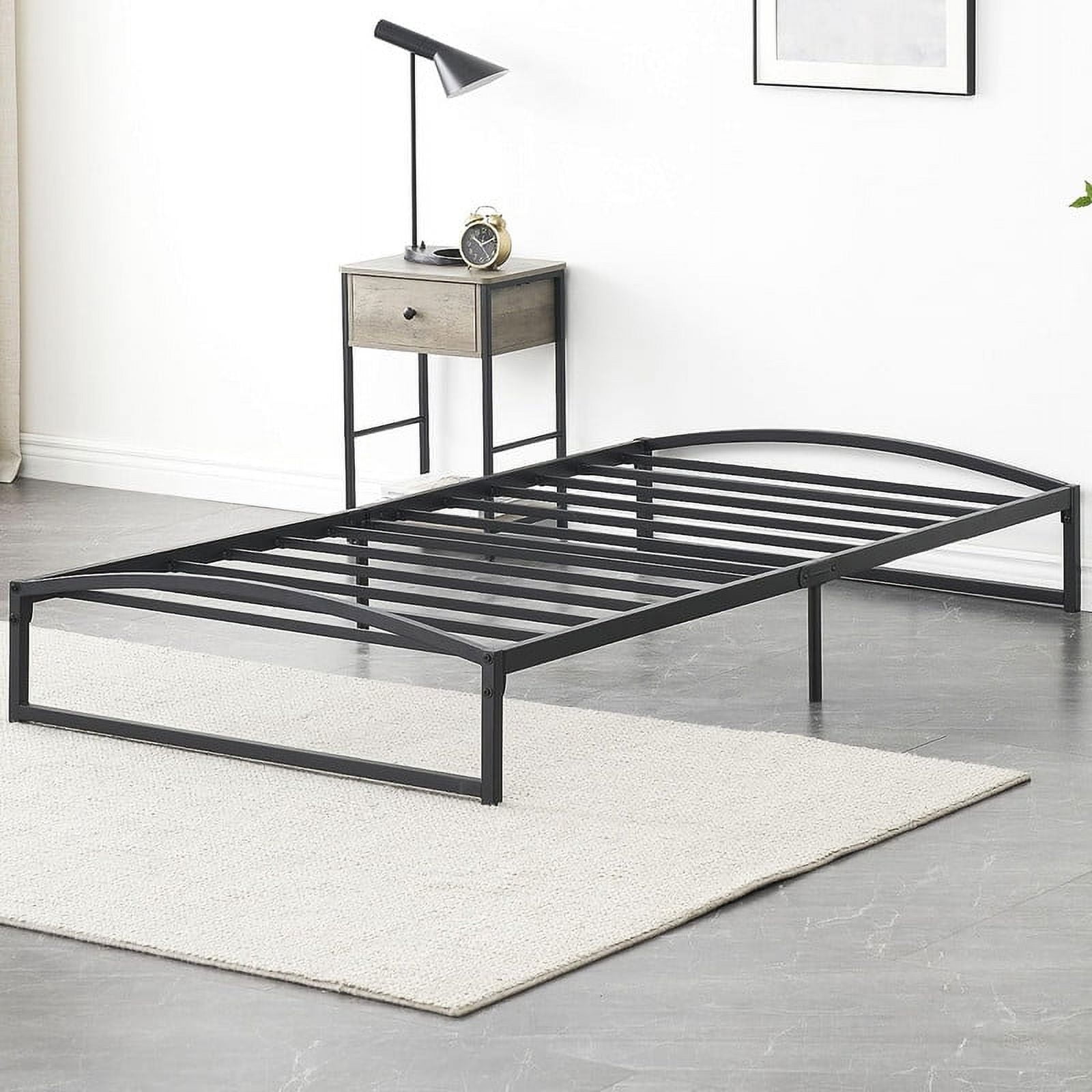 Black Powder Coated Twin Metal Platform Bed Frame with Slats