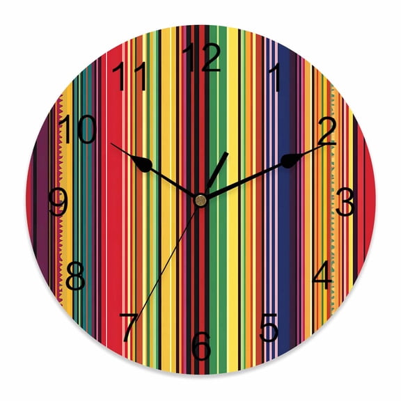 10 Inch Mexican Stripes Wall Clock, Rainbow Colorful Stripe Gradient Battery Operated Silent Non Ticking Clocks, Easy to Read Round Wall Clock for Kitchen/Living Room/Bedroom/Bathroom
