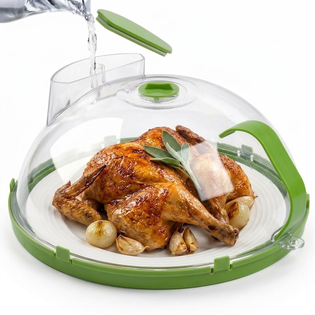 10-Inch Microwave Splatter Cover with Water Tray  Clear Polycarbonate Food Cover with Handle, 10.2" Square, BPA-Free