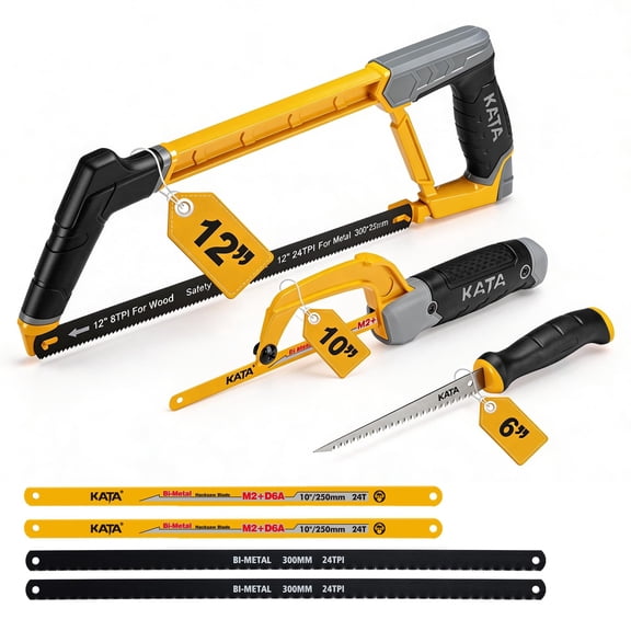 10 Inch Mini Hacksaw for Metal Cutting with 3PCS Blades in Tight Space | Compact 24 TPI small handsaw for light cuts on metal rods, PVC, plastic, tubing, bolts, toolbox and garage DIY repair