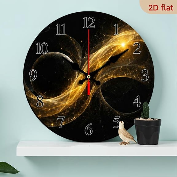 10 Inch Minimalist Wooden Wall Clock, Gold and White Accent, Silent Non-Ticking Round Clock for Living Room, Bedroom, Kitchen, Office Decor, Battery Operated (Excluding AA Battery)