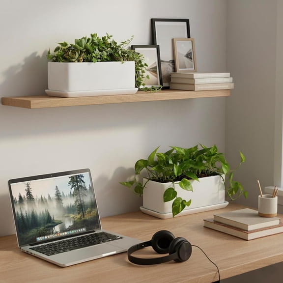 10 Inch Modern Unglazed White Ceramic Indoor Plant Pot with Drainage Hole, Rectangular Succulent Planter Window Box with Removable Saucer, 2 Pack