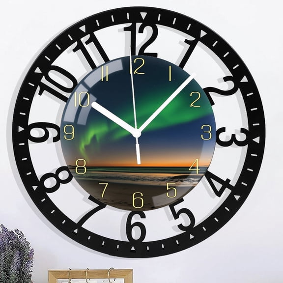 10 Inch Modern Wrought Iron Wall Clock, Aesthetic Black And Gold Decor Accessories, Unusual Silent Non Ticking Aurora- Clocks for Living Room/Kitchen/Bedroom/Bathroom/Office Style 10×10inc