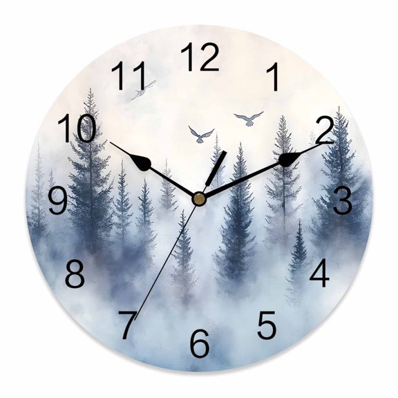 10 Inch Mountain Peak Forest Wall Clock, Silhouette Tree Birds Battery Operated Silent Non Ticking Clocks, Easy to Read Round Wall Clock for Kitchen/Living Room/Bedroom/Bathroom