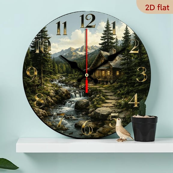 10 Inch Mountain Waterfall Wall Clock, Silent Non-Ticking Decor for Home, Kitchen, Office and Classroom, Battery Operated (1 AA Required)