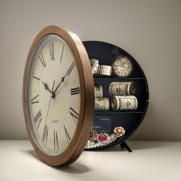 10 Inch Multifunctional Hidden Secret Safe Wall Clock with Lock Hidden Storage Compartment Silent Wall Mount Clock Sturdy Durable Money Hiding Box Home Security Decor for Collectors
