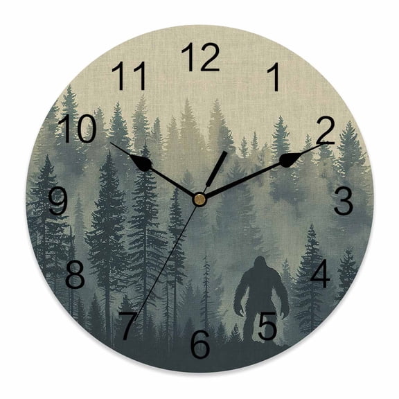 10 Inch Mysterious Misty Wall Clock, Forest Bigfoot Monster Battery Operated Silent Non Ticking Clocks, Easy to Read Round Wall Clock for Kitchen/Living Room/Bedroom/Bathroom