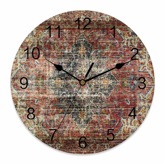 10 Inch Mysterious Retro Wall Clock, Totem Flower Printing Art Battery Operated Silent Non Ticking Clocks, Easy to Read Round Wall Clock for Kitchen/Living Room/Bedroom/Bathroom