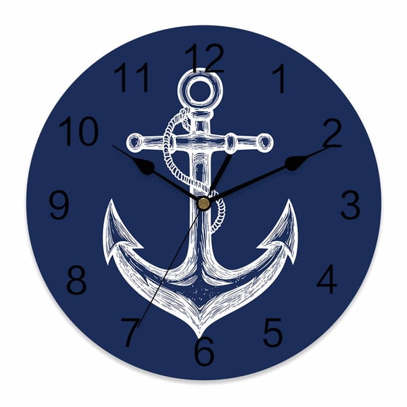 10 Inch Nautical Wall Clock, Anchor Rope Coastal Navy Blue Minimalist Battery Operated Silent Non Ticking Clocks, Easy to Read Round Wall Clock for Kitchen/Living Room/Bedroom/Bathroom
