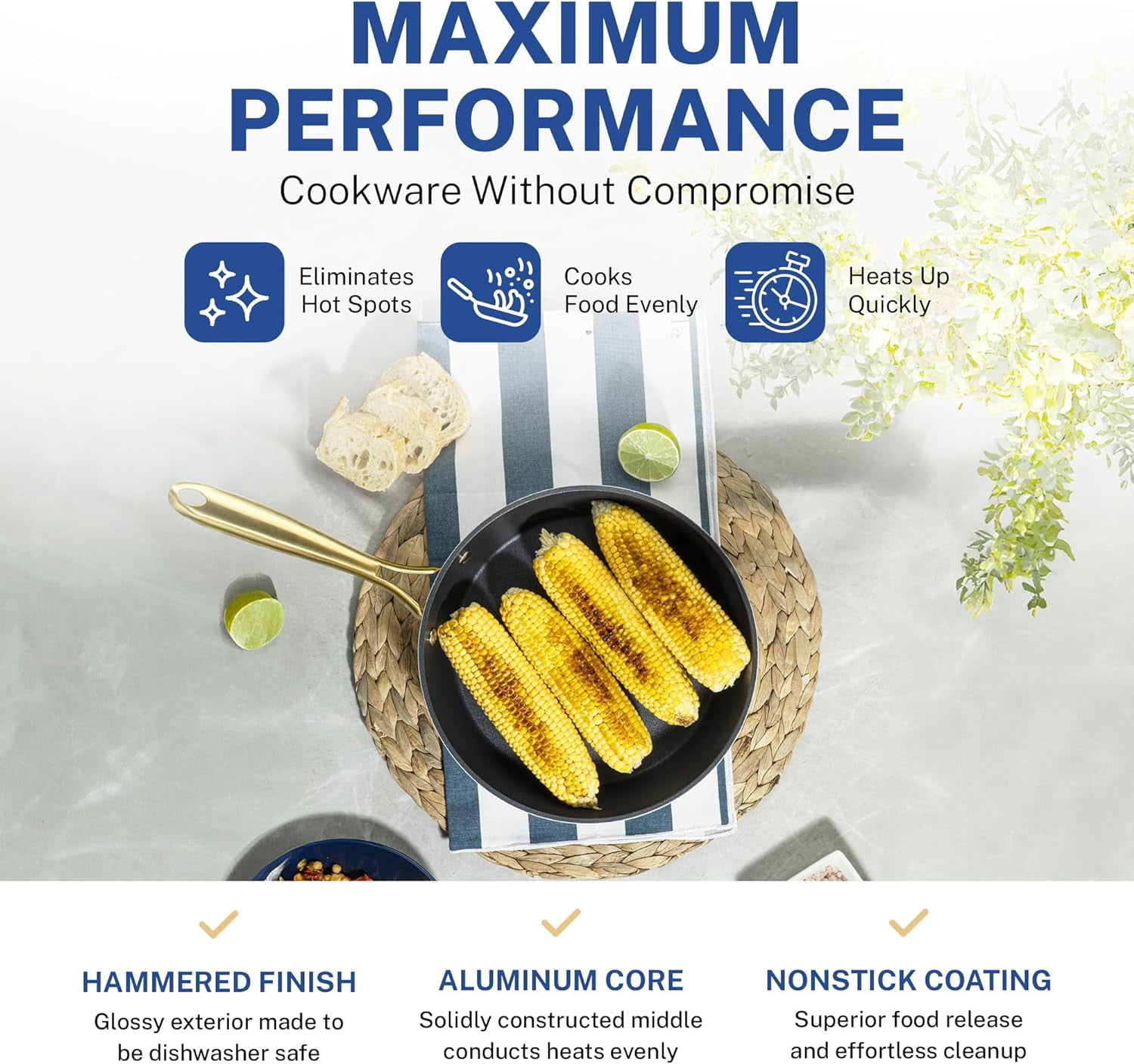 10 Inch Non Stick Frying Pan, Induction Compatible, Ceramic Coated, Dishwasher Safe, Navy Blue