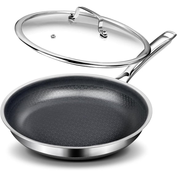 10-Inch Non Stick Pan with Lid Titanium Hybrid Stay-Cool Handle Professional Frying Pan Dishwasher Friendly Oven Safe Compatible with All Cooktop