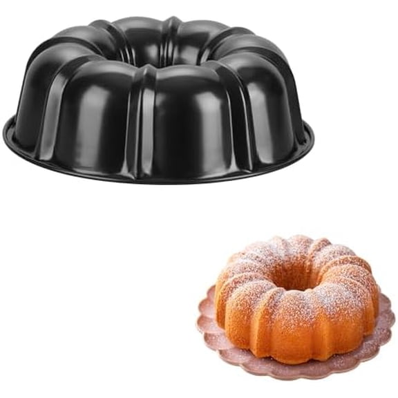 10 Inch Non-stick Cake Pan, Heavy Duty Carbon Steel Fluted Tube Round Pans for Baking Meatloaf Jello Angel Food Cake Monkey Bread and More, 10 Cups Large Capacity & Easy Release, Black