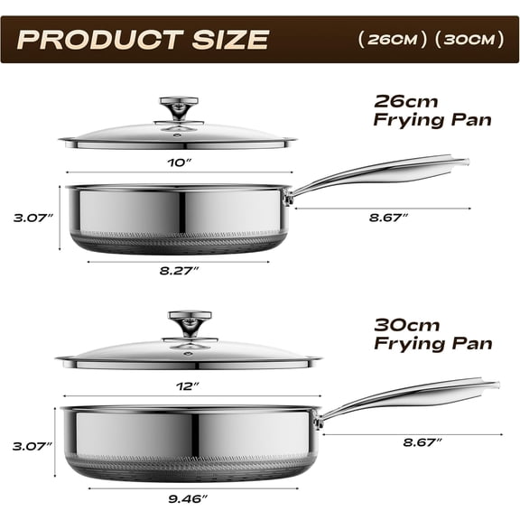 10 Inch Nonstick Frying Pan with Lid, 4-Quart Deep Sauté Pan, Hybrid Ceramic Coating, Oven Safe to 600F, Induction Compatible