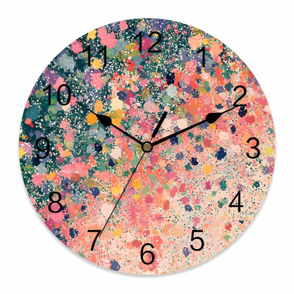 10 Inch Oil Painting Wall Clock, Retro Art Gorgeous Pink Art Texture Sense Battery Operated Silent Non Ticking Clocks, Easy to Read Round Wall Clock for Kitchen/Living Room/Bedroom/Bathroom