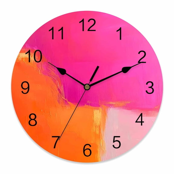 10 Inch Orange Ponk Wall Clock, Gradient Splatter Foil Painting Grunge Art Battery Operated Silent Non Ticking Clocks, Easy to Read Round Wall Clock for Kitchen/Living Room/Bedroom/Bathroom