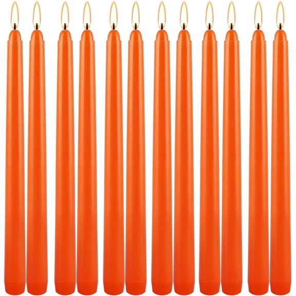 10 Inch Orange Slender Taper Candles Set - 12 count Dripless, with Wick, Ideal for Halloween,Thanksgiving,Dinner, Weddings & Decor.