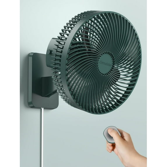 10 Inch Oscillating Wall Mount Small Fan with Remote Control and Timer, 4 Speeds, Included Adapter, 60°Adjustable Tilt, High Velocity, 1.8m Cord, Quiet, for RV Bedroom Kitchen Gym, Garage