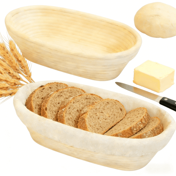 10 Inch Oval Banneton Bread Basket 2 Pack Handwoven Natural Rattan for Sourdough Proofing