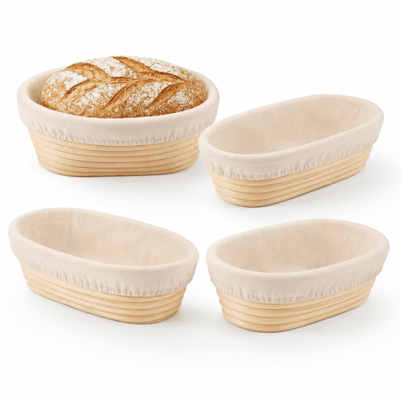 10 Inch Oval Banneton Bread Proofing Basket, Rattan Sourdough Bread Baskets with Liners for Home Baking