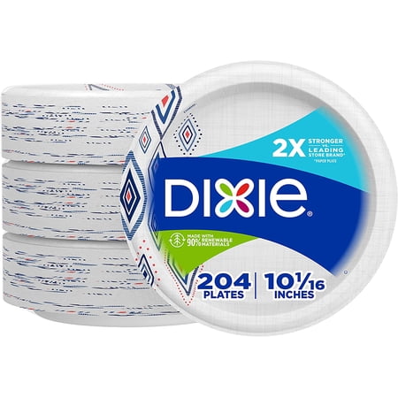 "10 Inch Paper Plates, Dinner Size Printed Disposable Plate, 204 Count (3 Packs of 68 Plates)"