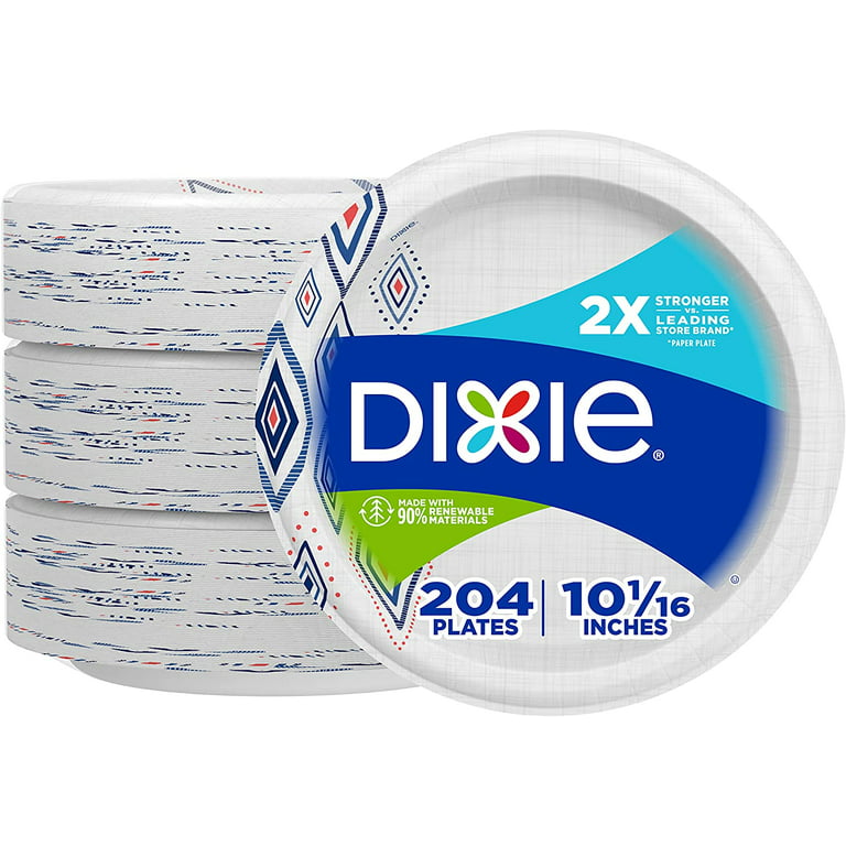 Dixie 10 inch Paper Plates, Dinner Size Printed Disposable Plate, 204 Count (3 Packs of 68 Plates)
